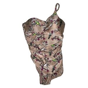 Sinesia Karol Brazil Swimsuit One Shoulder Ruched Sides Bird Floral Print Size L